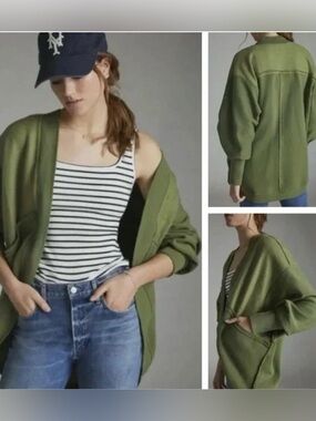 Anthropologie Pilcro Aubrey Draped Cardigan Oversized Green Fleece Size L/XL